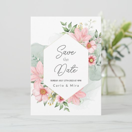 Mooie Waterverf Floral bespaart de datum Save The Date (Staand voorkant)