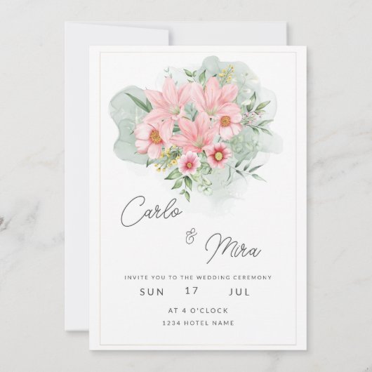 Mooie Waterverf Floral bespaart de datum Save The Date (Achterkant)