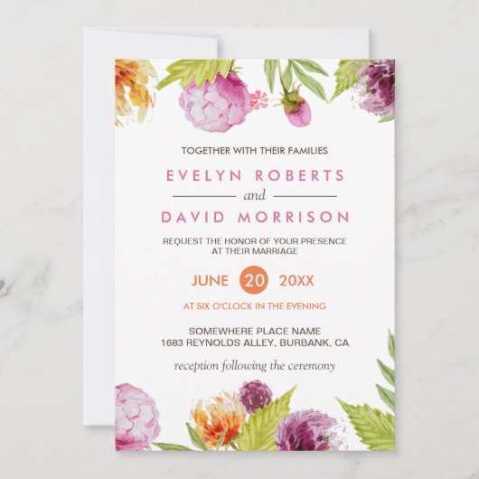 Mooie Waterverf Floral Blossom Plechtige bruiloft Kaart (Voorkant)
