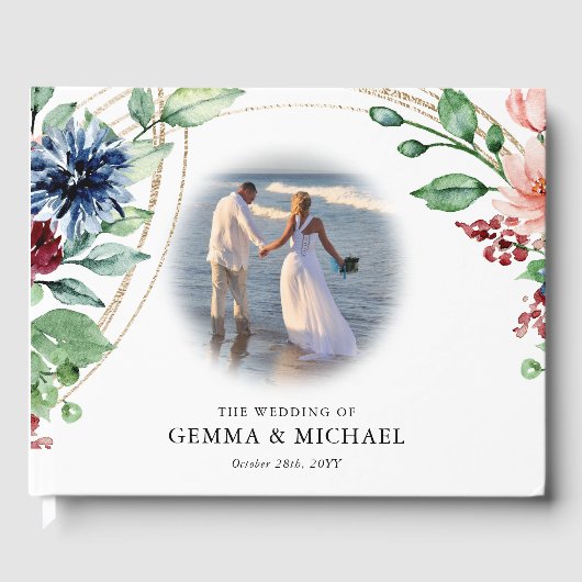 Mooie Waterverf Floral en Greenery Wedding Gastenboek (Voorkant)