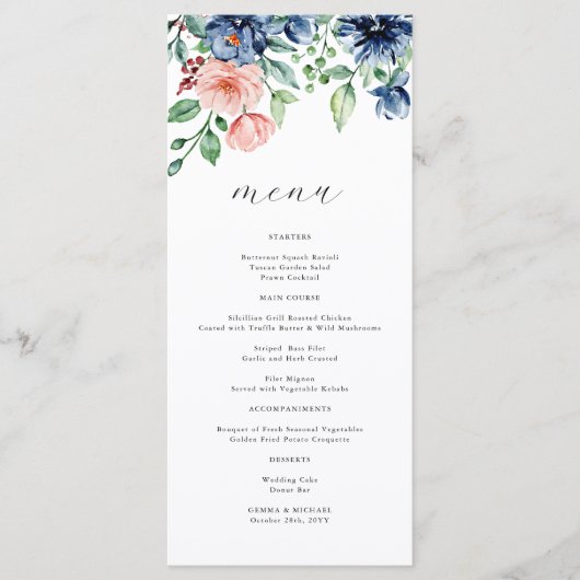 Mooie Waterverf Floral en Greenery Wedding Menu (Voorkant)