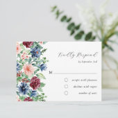 Mooie Waterverf Floral en Greenery Wedding RSVP Kaartje (Staand voorkant)