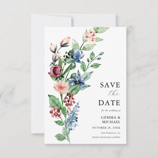 Mooie Waterverf Floral en Greenery Wedding Save The Date (Voorkant)