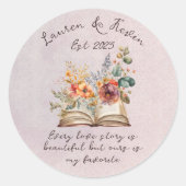 Mooie Waterverf Floral Love Story Wedding Ronde Sticker (Voorkant)