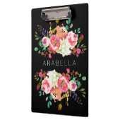 Mooie Waterverf Floral met jouw naam | Zwart Klembord (Links)