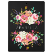 Mooie Waterverf Floral met jouw naam | Zwart Klembord (Achterkant)