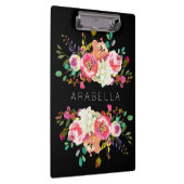 Mooie Waterverf Floral met jouw naam | Zwart Klembord (Rechts)