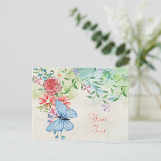 Mooie Waterverf Floral met vlinder Briefkaart (Staand voorkant)