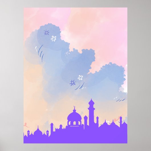 Mooie Waterverf Floral Mosque Islamic Gift Poster (Voorkant)