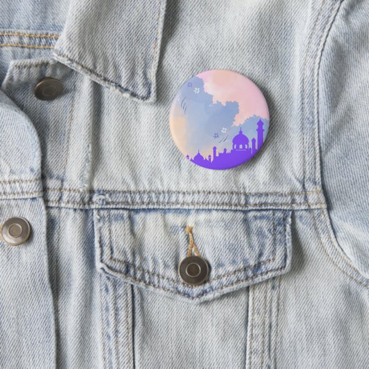 Mooie Waterverf Floral Mosque Islamic Gift Ronde Button 5,7 Cm (In situ)