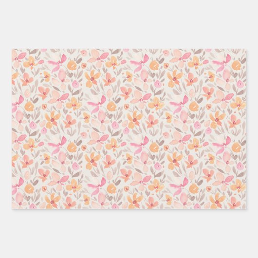 Mooie Waterverf Floral Pattern Inpakpapier Vel (Voorkant 3)