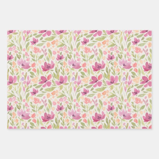 Mooie Waterverf Floral Pattern Inpakpapier Vel (Voorkant 2)