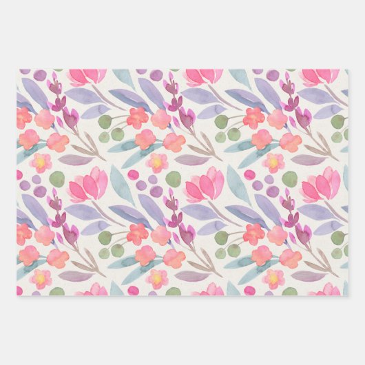 Mooie Waterverf Floral Pattern Inpakpapier Vel (Voorkant)