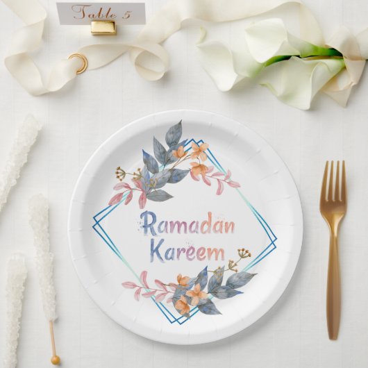 Mooie Waterverf Floral Ramadan Kareem Papieren Bordje (Huwelijk)