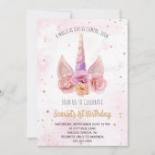 Mooie Waterverf Floral Unicorn Horn Birthday Kaart (Voorkant)