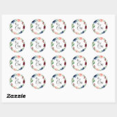 Mooie Waterverf Floral Wreath Initiaal Bruiloft Ronde Sticker (Vel)