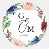 Mooie Waterverf Floral Wreath Initiaal Bruiloft Ronde Sticker (Voorkant)