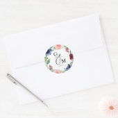 Mooie Waterverf Floral Wreath Initiaal Bruiloft Ronde Sticker (Envelop)