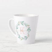 Mooie Waterverf Floral Wreath Monogram Latte Mok (Linkerhoek)
