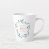 Mooie Waterverf Floral Wreath Monogram Latte Mok (Rechts)
