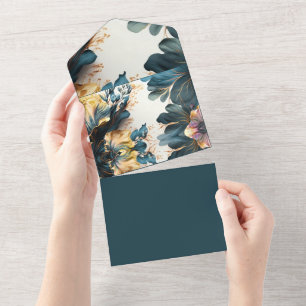 Mooie waterverf florale all in one uitnodiging