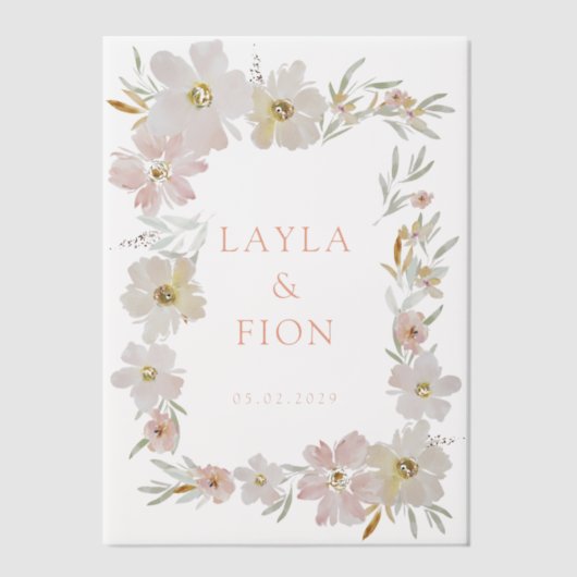 Mooie Waterverf Flower Lijst Vellum Uitnodigingen (Voorkant)