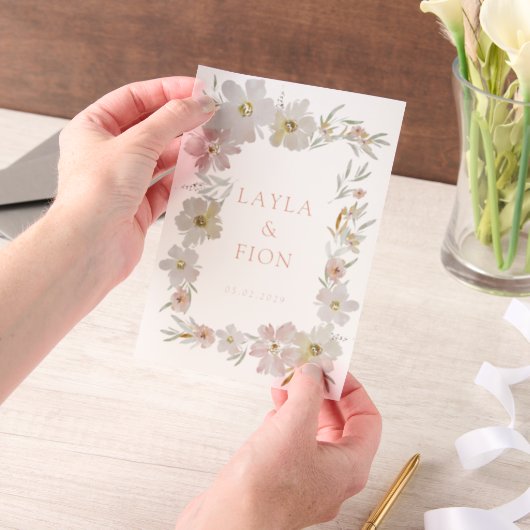 Mooie Waterverf Flower Lijst Vellum Uitnodigingen (Draagbaar)