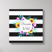Mooie Waterverf Flowers Black Stripes Quote Canvas Afdruk (Voorkant)