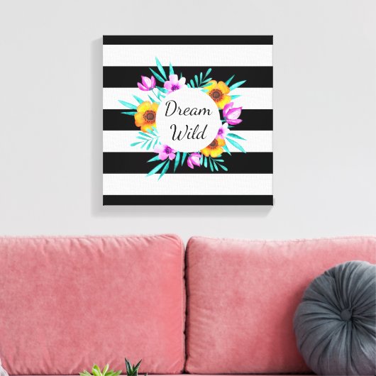 Mooie Waterverf Flowers Black Stripes Quote Canvas Afdruk (Insitu (Woonkamer))