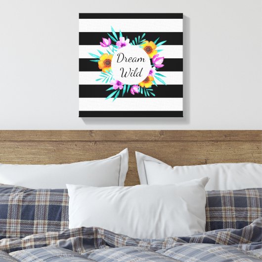 Mooie Waterverf Flowers Black Stripes Quote Canvas Afdruk (Insitu (Slaapkamer))