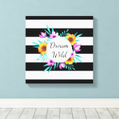 Mooie Waterverf Flowers Black Stripes Quote Canvas Afdruk (Insitu (Houten vloer))