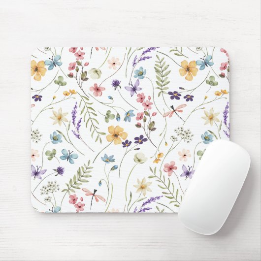 Mooie Waterverf Flowers en Vlinders Muismat (Met muis)