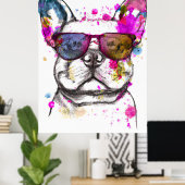 Mooie Waterverf Franse Bulldog Poster (Thuiskantoor)