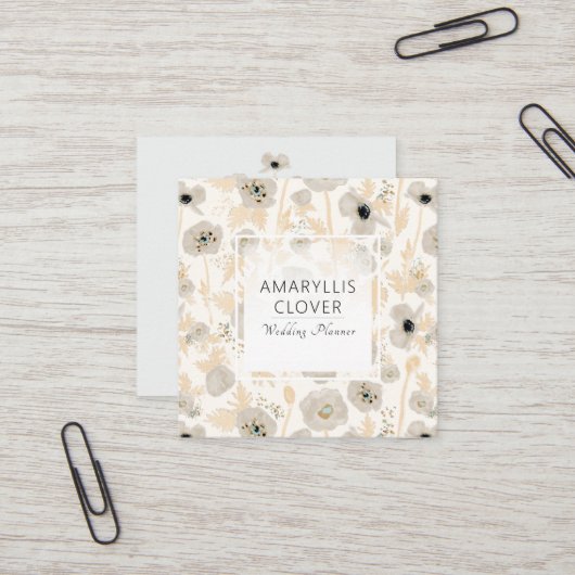 Mooie Waterverf Gele Grijze papaver Vierkante Visitekaartje (Voorkant / Achterkant in situ)