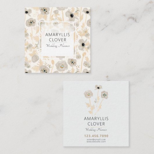 Mooie Waterverf Gele Grijze papaver Vierkante Visitekaartje (Voorkant / Achterkant)