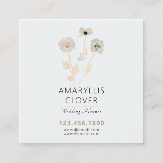 Mooie Waterverf Gele Grijze papaver Vierkante Visitekaartje (Achterkant)