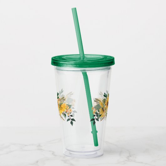 Mooie Waterverf Gele Zonnebloem Bloemen Acryl Drinkbeker (Links)