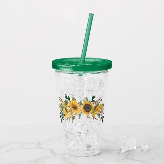 Mooie Waterverf Gele Zonnebloem Bloemen Acryl Drinkbeker (Achterkant ijs)