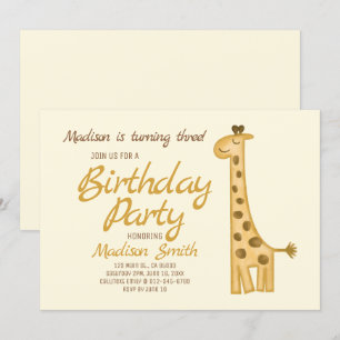 Mooie Waterverf Giraffe Birthday Uitnodiging