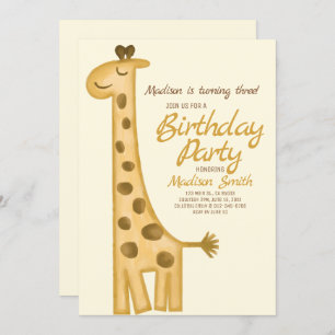 Mooie Waterverf Giraffe Birthday Uitnodiging