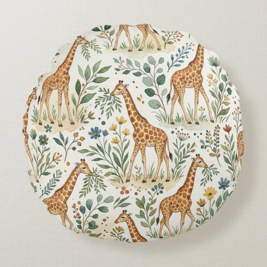 Mooie Waterverf Giraffe Patroon Rond Kussen (Voorkant)