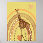Mooie Waterverf Giraffe regenboogscène Poster (Voorkant)