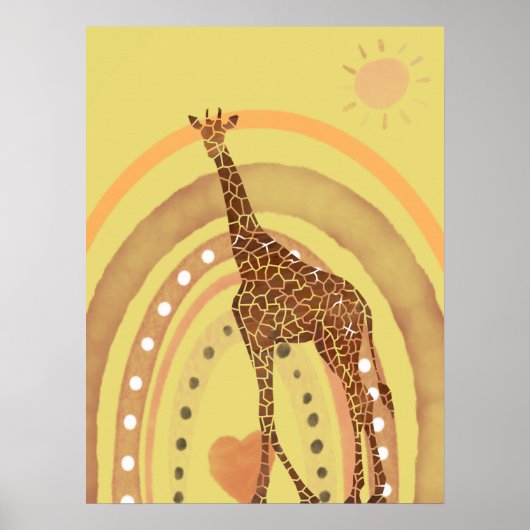 Mooie Waterverf Giraffe regenboogscène Poster (Voorkant)