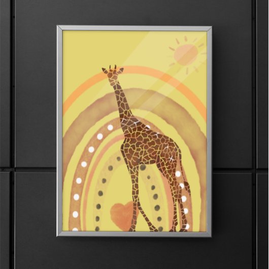 Mooie Waterverf Giraffe regenboogscène Poster