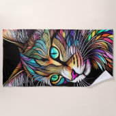 Mooie Waterverf Glas in lood Cat Strandlaken (Voorkant)