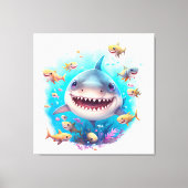Mooie Waterverf glimlachen Baby haai onderzee Canvas Afdruk (Voorkant)