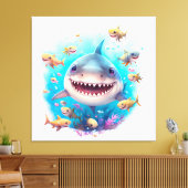 Mooie Waterverf glimlachen Baby haai onderzee Canvas Afdruk (Insitu (Woonkamer))