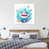 Mooie Waterverf glimlachen Baby haai onderzee Canvas Afdruk (Insitu (Slaapkamer))