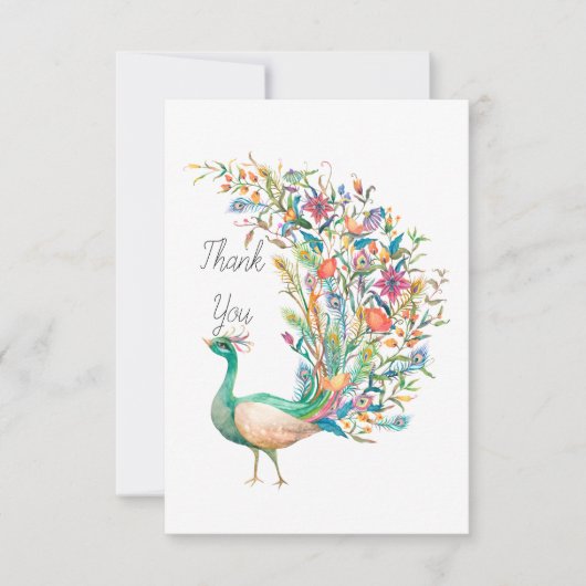 Mooie waterverf groene pauw bedankkaart (Voorkant)