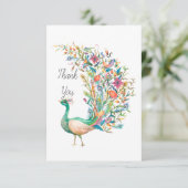 Mooie waterverf groene pauw bedankkaart (Staand voorkant)